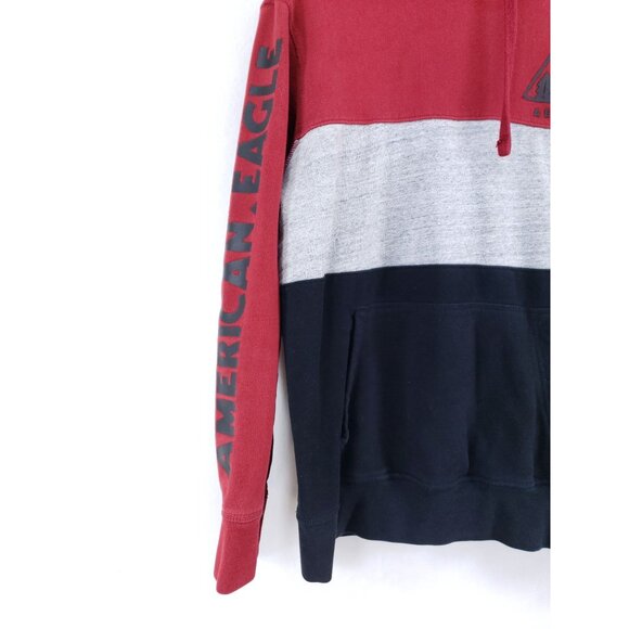 American Eagle Hooded Sweatshirt Men's Size Medium Red Color Block - Picture 5 of 8